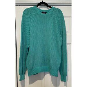Vtg Boston Clipper Mens Teal Cotton Knit Sweater Size L Grunge 90s Indie Grandpa